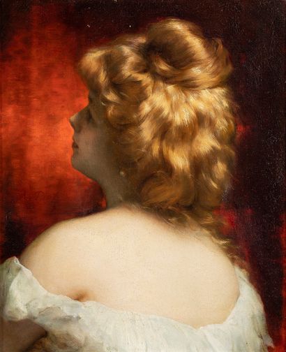 Adolphe Etienne PIOT (1850-1910) 
Portrait of a young woman from behind.



Oil on...