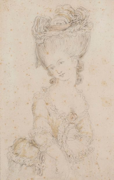 Augustin de SAINT AUBIN (Paris 1736 - 1807) 
1 - Portrait of a woman in mid-body,...