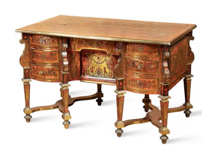  Desk with eight legs called "Mazarin" of scrolled form, with inlaid decoration in...