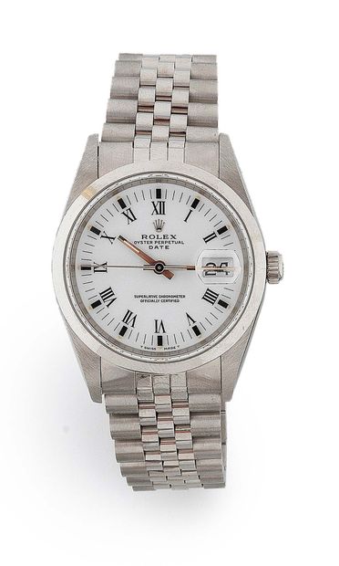 ROLEX ‘'OYSTER PERPETUAL DATE''
Montre bracelet d'homme en acier, cadran blanc avec...