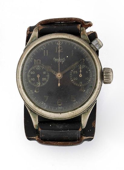HANHART MONO-POUSSOIR Rare chronographe bracelet de pilote de l'armée allemande en...