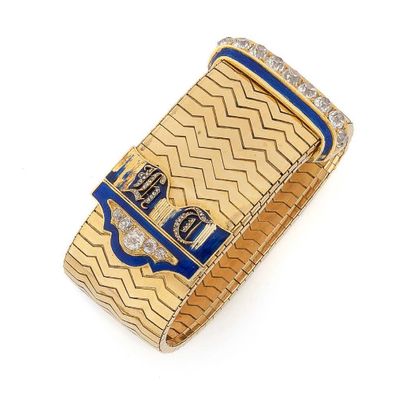 null Beau bracelet ceinture en or jaune (750) à maille ruban à motif de zigzag, le...
