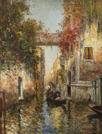 CHARLES COUSIN (1904-1972) Gondole dans une ruelle vénitienne.

Deux huiles sur toiles.

Signées...