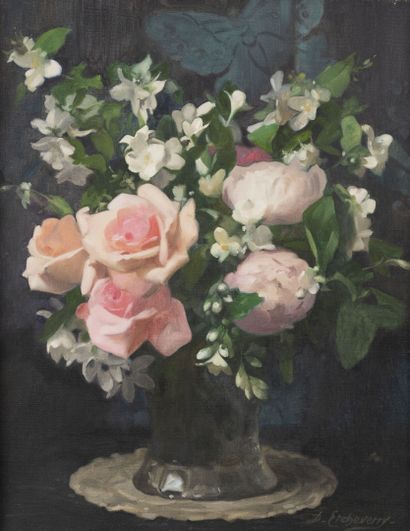 Denis ETCHEVERRY (1867-1950) Bouquet de roses et frésia.

Huile sur toile. 

Signée...