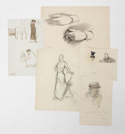 Georges-Victor HUGO (1868-1925) Lot de 5 dessins, études.

Mine de plomb et/ou encre.

Signés...
