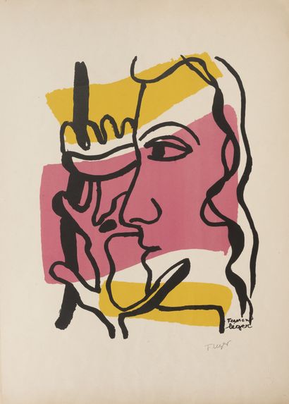 D'après Fernand LEGER Profil de femme à la fleur.

Lithographie en couleurs sur papier.

Édition...