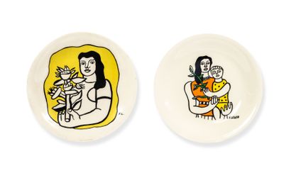 D'après Fernand LEGER La femme au bouquet.

Femme et enfant.

Deux assiettes en porcelaine...
