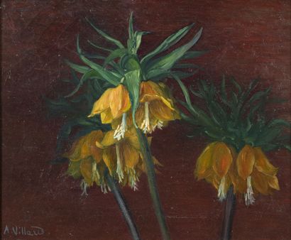 Abel Villard (1871-1969) Fleurs jaunes sur fond rouge.

Huile sur toile.

Signée...