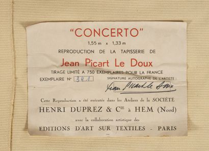 Jean PICART LE DOUX (1902-1982) Concerto.

Tenture murale.

Sérigraphie sur tissu.

Reproduction...