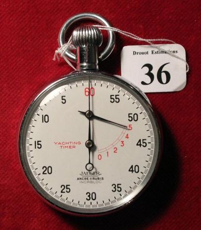 JAEGER "YACHTING TIMER" Montre chronographe de poche en acier, cadran blanc avec...