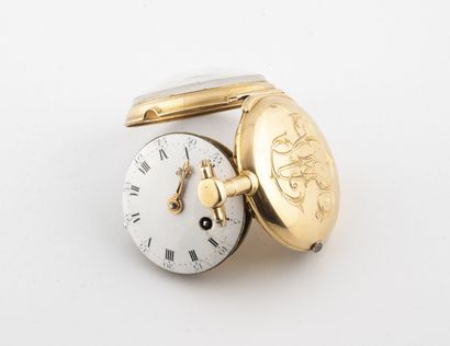 null Petite montre de gousset à coq en or jaune (750).

Couvercle arrière chiffré...