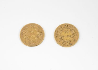 France Deux pièces de 20 francs or Napoléon Ier, Paris, 1811 et Lille, 1812. 

Poids...