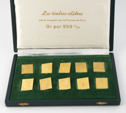 Monnaie de Paris Lot de vingt timbres en or (999). 

Poids total : 115.6 g. 

Légères...
