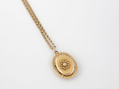 null Yellow gold (750) necklace chain holding a yellow gold (750) oval photo pendant...
