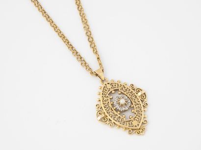 null Yellow gold (585) chain with double browning mesh holding a medallion pendant...