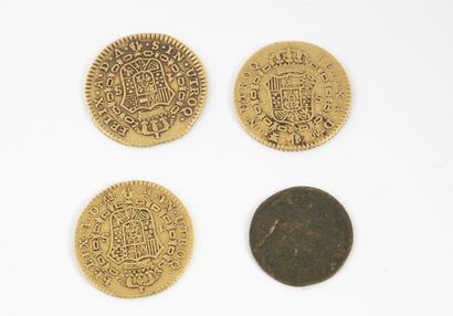 Espagne Lot de trois pièces de 1 escudos or, Charles III, 1784, 1785, 1787. 

Poids...
