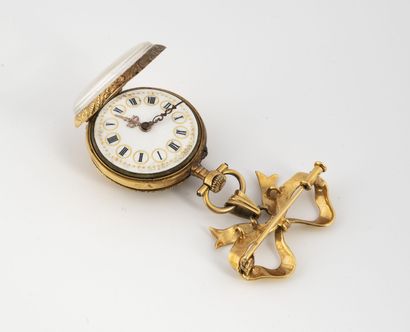 null Yellow gold (750) collar watch with yellow gold (750) bow brooch and yellow...