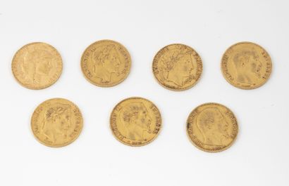 France Lot of seven 20 francs gold coins, Republic and Napoleon III, Paris, 1851,...