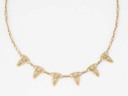 null Yellow gold (750) choker necklace with fancy mesh, the neckline decorated with...