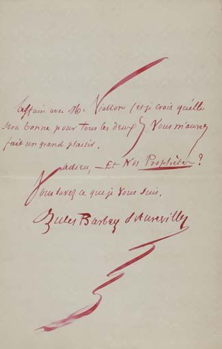 BARBEY D'AUREVILLY Jules (1808-1889). L.A.S. "Jules Barbey d'Aurevilly", [1860, to...