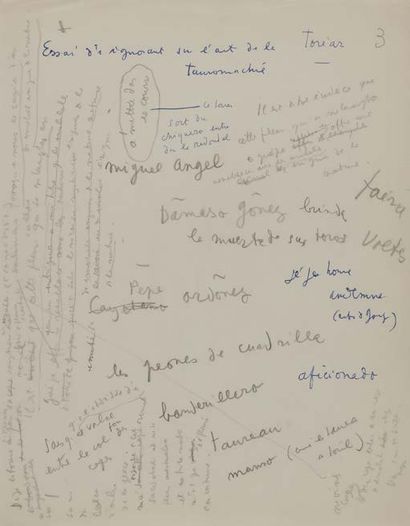 COCTEAU JEAN (1889-1963). MANUSCRIT autographe signé «Jean Cocteau», La Corrida du...