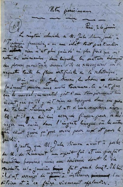 ZOLA Émile (1840-1902). MANUSCRIT autographe, Notes parisiennes, Paris 23-24 juin...