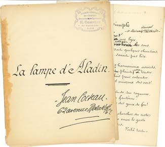 COCTEAU JEAN (1889-1963). MANUSCRIT autograph signed "Jean Cocteau", La Lampe d'Aladin,...