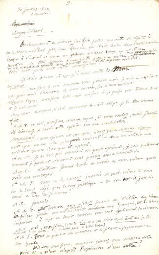 VIGNY Alfred de (1797-1863). autograph manuscript, Royer-Collard, January 30, 1842;...