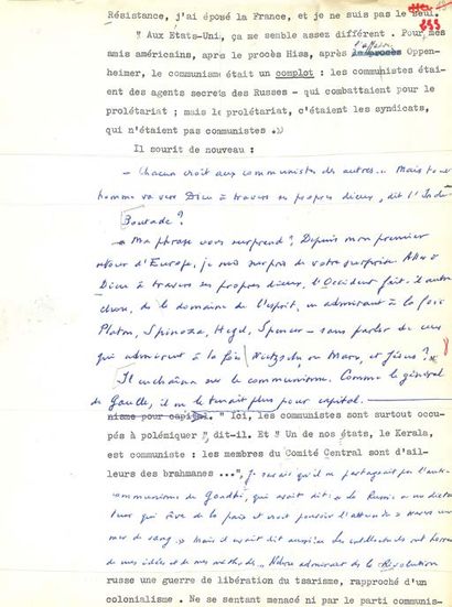 MALRAUX André (1901-1976). TAPScript with autograph additions and corrections, Antimémoires;...