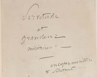 VIGNY Alfred de (1797-1863). MANUSCRIT autographe signé «Alfred de Vigny», Servitude...