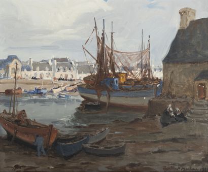 Pierre PLOUHINEC (1907-1984) Port à marée basse, 1960.

Huile sur toile.

Signée...