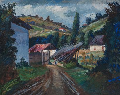 Nandor VAGH-WEINMANN (1897-1978) Chemin de la ferme. 
Huile sur panneau. 
Signée...