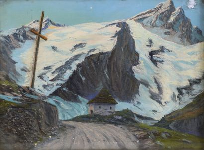 Joseph GIROUD (XIXème-XXème) Paysages de montagnes et de glaciers. 
Deux pastels...