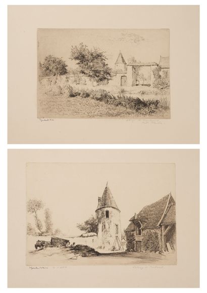 Edgar CHAHINE (1874-1947) Charpont, Abbaye de Coulomb, 1914. 
Eau-forte sur papier....
