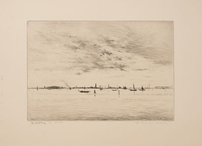 Edgar CHAHINE (1874-1947) Venise, la Laguna, 1923. 
Pointe sèche sur papier. 
Épreuve...
