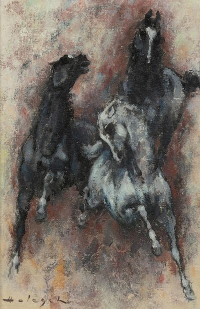 Denis HOLEGET (XXème siècle) Bullfighting.

Horses.

Oils on chipboard or canvas.

Signed...