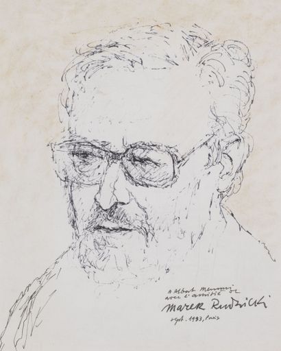 Marek RUDNICKI (1927-2004). Portrait d'Alber Memmi, 1993.

Encre sur papier.

Signé,...