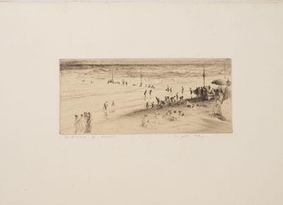 Edgar CHAHINE (1874-1947) La petit plage (Villers-sur-Mer), 1930. 
Pointe sèche sur...