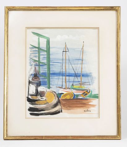 D'après Moïse KISLING (1891-1953) The port of Cannes, 1952.

Lithograph enhanced...