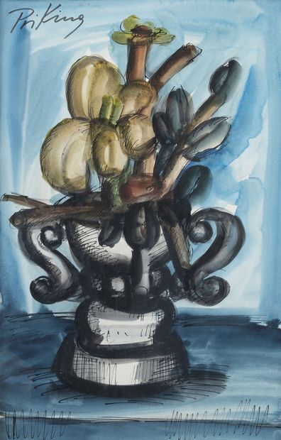 Franz PRIKING (1927-1979) Bouquet de fleurs.

Encre et aquarelle sur papier.

Signé...