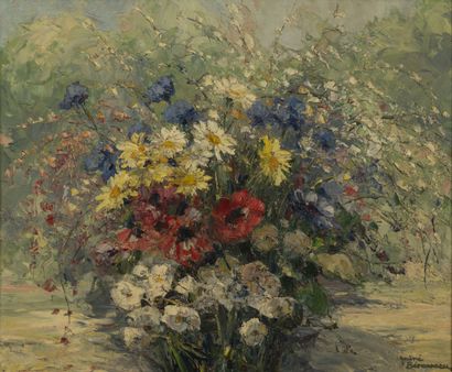 André BERONNEAU (1886-1973) Fleurs des champs. 
Huile sur panneau de contre-plaqué....