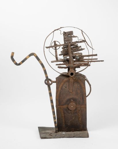 Ecole du XXème siècle Character with a cane. 

Metal and sheet metal welded and patinated.

H....