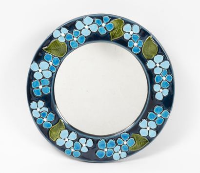 MITHÉ ESPELT (1923-2020) Round mirror, circa 1965.

Glazed ceramic frame with blue...