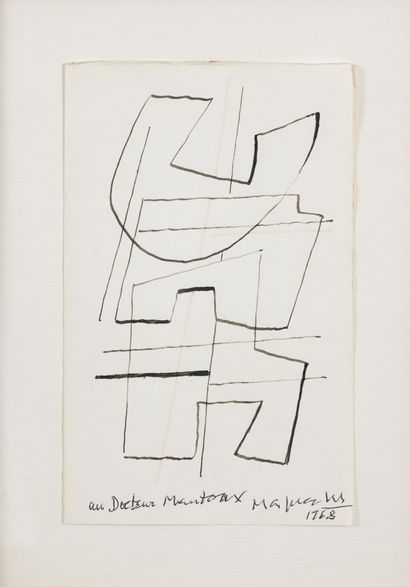 Alberto MAGNELLI (1888-1971) Composition, 1968.

Ink on paper.

Dedicated "to Doctor...