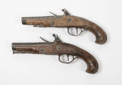 FRANCE, seconde moitié du XVIIIème siècle Paire de pistolets à silex. 

Platines...