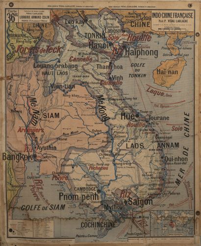 null Carte scolaire géographique Atlas Classique Vidal-Lablache.

Indo-Chine Française....