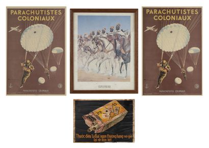  2 retirages d'affiches « Parachutistes Coloniaux » illustrée par Paul Lengellée....