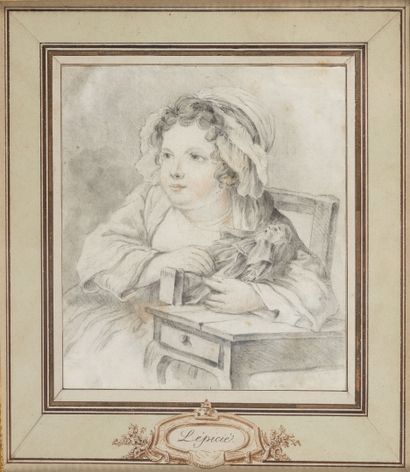 Ecole française dans le goût du XVIIIème siècle Portrait de petite fille tenant une...