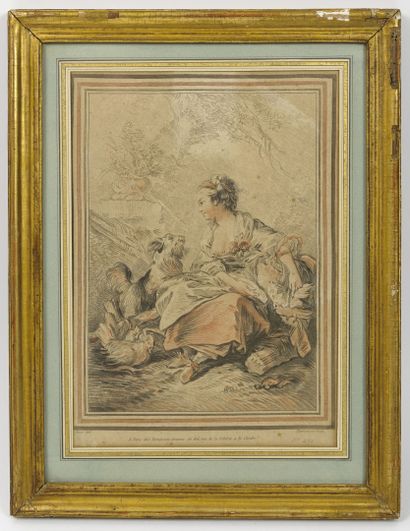 Gilles DEMARTEAU (1722-1776) d'après Jean-Baptiste HUET (1745-1811) Jeune femme et...