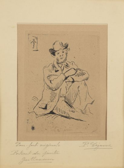 D'après Paul CEZANNE (1839-1906) Portrait du peintre Guillaumin au pendu.

Eau forte.

Signée...